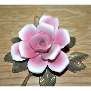 Vintage Capodimonte Porcelain Pink Rose Flower Sculpture Italy